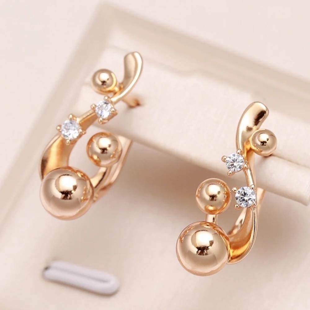 Rose Gold Plated Retro Glossy Spherical Earrings